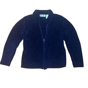 Carolyn Taylor Zip-Up Chenille Sweater – Navy Blue (Size Small)